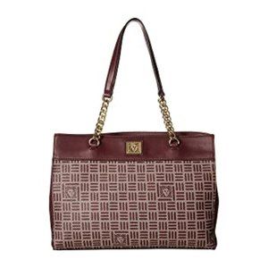 Anne Klein Womens Lion Logo Chain Tote Triple Compartment